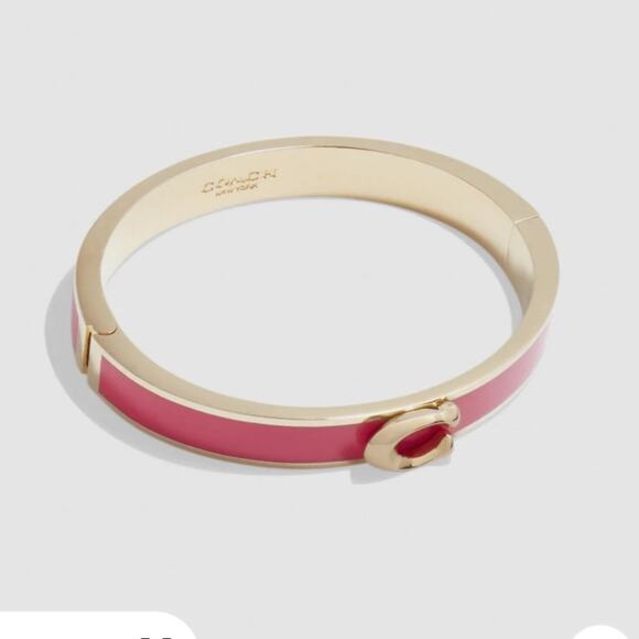 NWT Coach Signature Push Hinged Bangle in Gold/Pink/Petunia - Picture 1 of 9